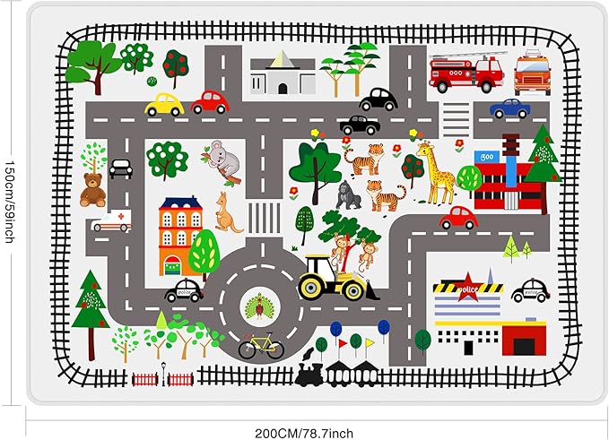 Kids Car Playmat, Kids Rug for Playroom Car Mat Town City Road Traffic Rugs, Play Mat for Floor, Extra Large Boys Kid Car Track Play Rug (Style Five, 78.7X 59 INCH)