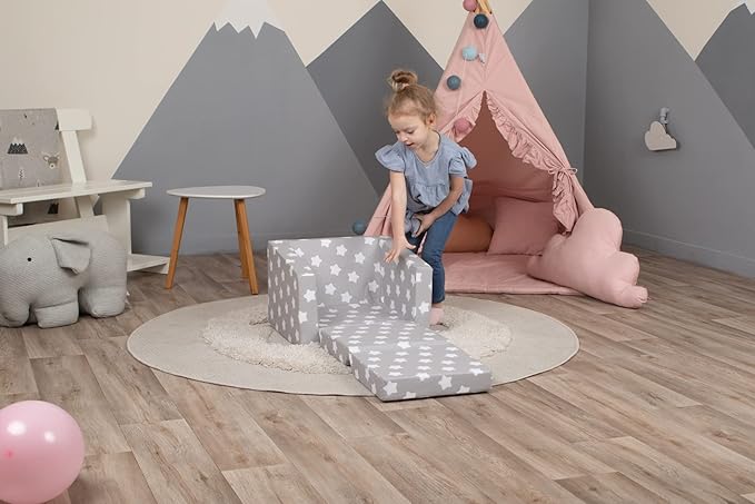 Delsit Kids Couch for Toddlers - 2 in 1 Convertible Foam Armchair to Lounger, Comfy Flip Out Lounge Chair, Sofa for Children, Made in Europe