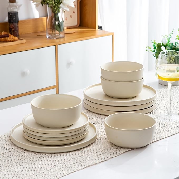 AmorArc Stoneware Dinnerware Sets for 8,Reactive Ceramic Plates and Bowls Set,Highly Chip and Crack Resistant | Dishwasher & Microwave Safe | Round Dishes Set Service for 8 (24pc)