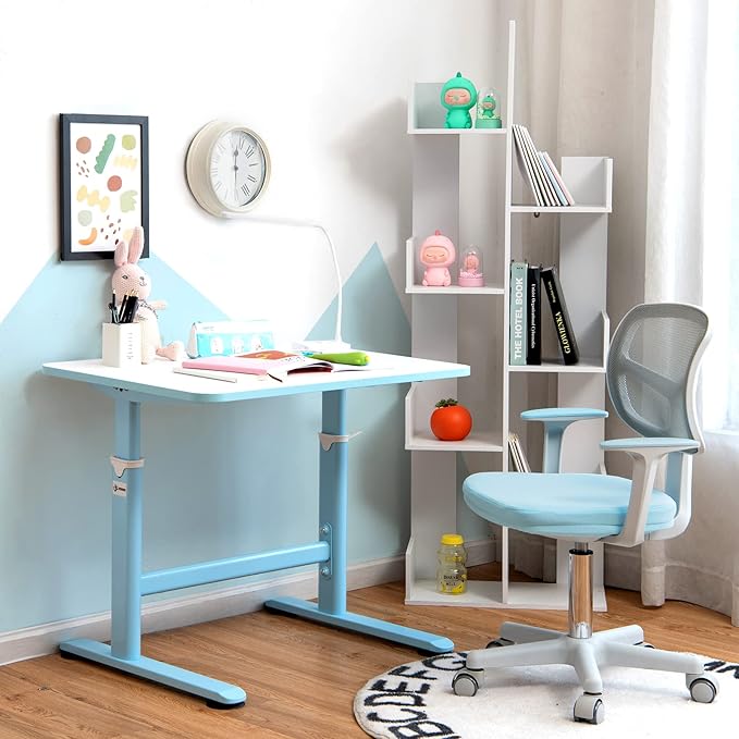 HONEY JOY Kids Desk Chair, Height Adjustable Children Study Chair, Swivel Mesh Task Student Chair, Universal Casters, Child Computer Desk Chair for Boys Girls Age 3-10 (Blue)