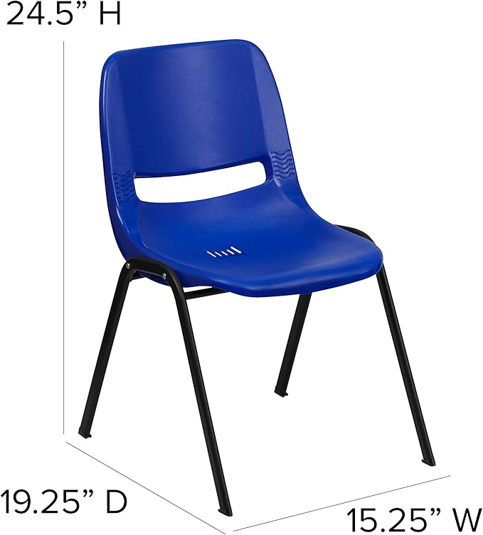 EMMA + OLIVER Kid's Navy Ergonomic Shell Stack Chair - Black Frame and 14" H Seat