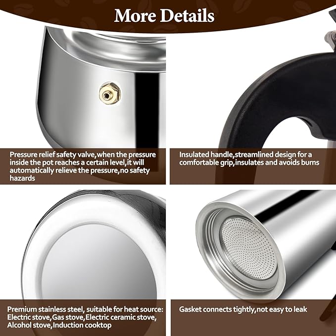 9 Cup Moka Pot Percolator Italian Coffee Maker 450ml Stovetop Espresso Mocha Stainless Steel Greca Coffee Maker Classic Cafe Makers Suitable for Induction Cookers Ceramic Stoves Straight
