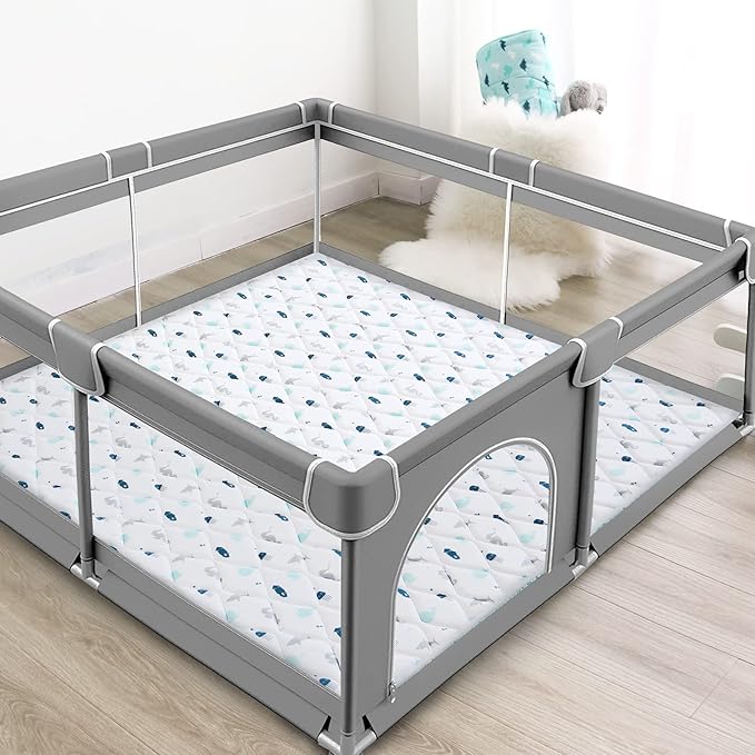 Premium Foam Baby Play Mat 47" X 47", Playmat for Babies and Toddlers, Thick One-Piece Crawling Mat, Non Slip Cushioned Baby Play Mats for Floor, Kids Foam Play Mat for Playpen Easy Clean, Whale