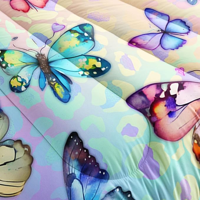 Kids Comforter Set Butterfly Printed Pattern Bedding Set with 1 Comforter and 2 Pillowcases for Girls Boys Bedroom All Season(Butterfly0 Full)
