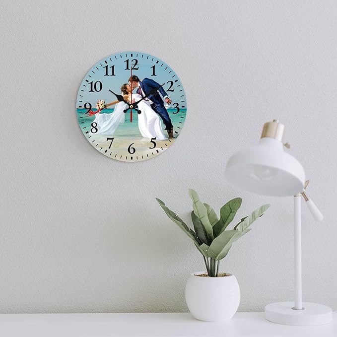 Custom Wall Clock, Personalized Wall Clock with Photo/Image Text Non-Ticking Clock Silent Customized Digital Wall Clocks Customized Gift for Living Room Kitchen Bathroom Home Decor 9.84''