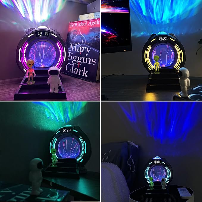 8-in-1 Sci-Fi Gateway Galaxy Projector Nebula Night Light for Kids Adults Teens with Plasma Ball, Alarm Clock, Bluetooth Speaker, White Noise, 8 Color Night Lights & Alien Astronaut for Bedroom Decor