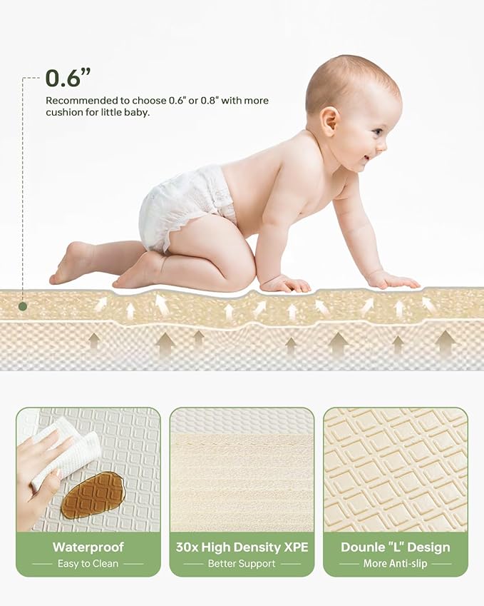 Baby Play Mat, 0.6" Foam Thicker Baby Playmats, Large Foldable 78"x70" Play Mat for Babies, Waterproof & Reversible Baby Mat for Floor, Crawling Baby Mat for Indoor&Outdoor&Travel(70*78*0.6)