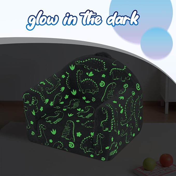MeMoreCool Folding Toddler Chair, Comfy Plush Fold Out Kids Couch Sofa, Convertible Kid Sofa Bed, Flip Out Baby Recliner Foldable Children Sofa for Toddlers 1-4 Girls Boys, Dinosaur