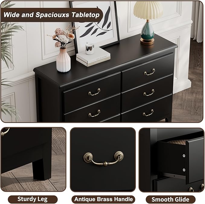Farmhouse Dresser for Bedroom, Dressers & Chests of Drawers with Large Drawer, Wooden Tall Rustic Dresser for Bedroom
