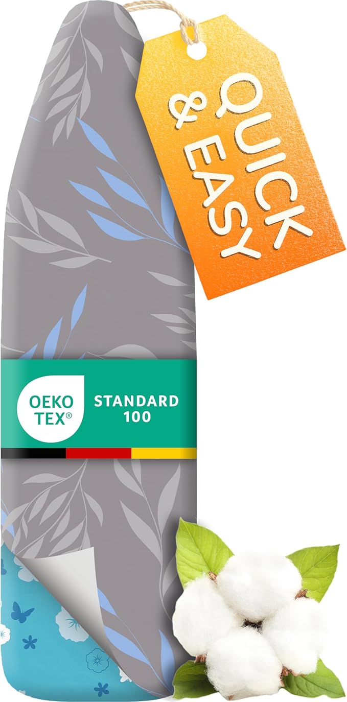 smart&gentle Turbo Ironing Board Cover with Padding - 50% Faster High Speed Heat Reflection - Made in Germany - 100% Cotton Top - Love&Liberty-Line 15x54