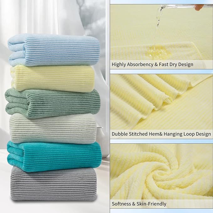 8-Piece Premium Towel Set for Bathroom|2 Oversized Large Bath Sheet,2 Hand Towels,4 Washcloths|Soft Cozy Highly Absorbent Fast Dry Microfiber Shower Towel Set for Hotel Bathroom Essentials,Yellow