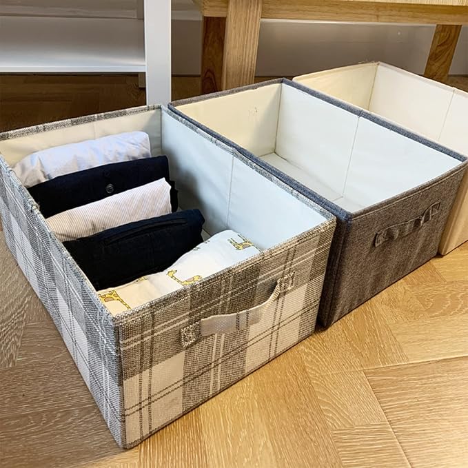 ANMINY 2PCS Storage Baskets Closet Storage Organizer Bins with Handles, Foldable Large Fabric Storage Bins for Shelves, Rectangular Baskets Laundry Clothes Blanket Cubes - Light Gray, Extra Large