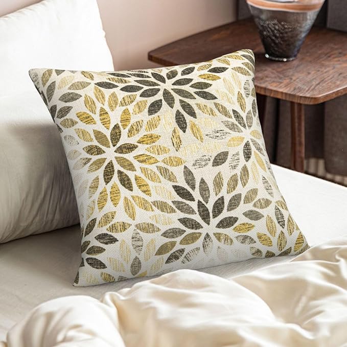 Grey Yellow Black Pillow Covers 18x18 Inch Set of 2 Summer Rust Geometric Flower Outdoor Decorative Throw Pillows Farmhouse Yellow Dahlia Pillow Case Linen Square Cushion Cover for Home Sofa Bedroom