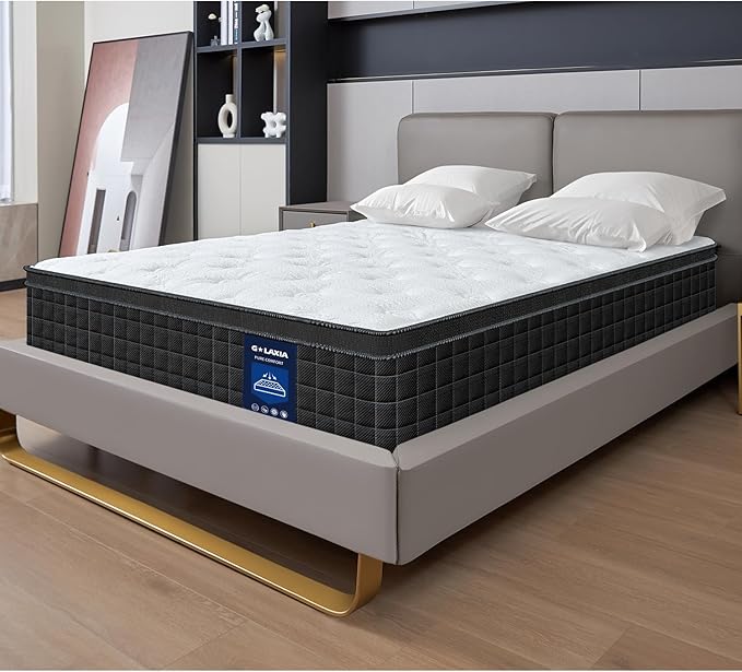 12 Inch Black Twin Spring Mattress,Medium Firm with Gel Memory Foam,Individually Pocketed Coil,Fiberglass-Free Fire Retardant CertiPUR-US Certified,75"*39"*12"