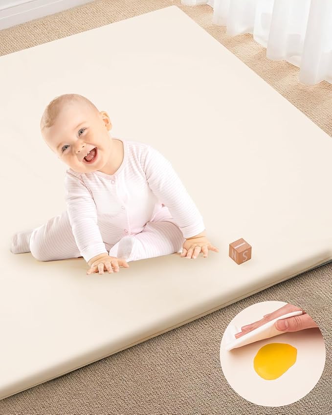 1.2" Padded Baby Play Mat 50x50 Playpen Mat- Extra Thick Waterproof Vegan Leather for Infants and Toddlers, Soft and Easy-to-Clean Floor Mat for Crawling & Play