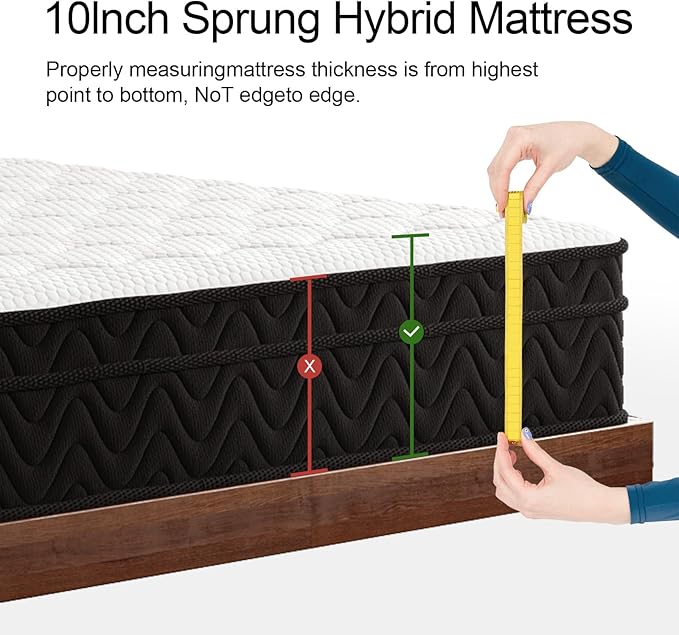 Queen Mattress, 10-in Deluxe Hybrid Mattresses, Memory Foam Mattress in a Box, Individual Pocket Spring-Motion Isolation-Medium Firm-Extra Edge Support, CertiPUR-US, 365 Nights Trial