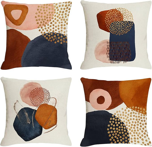 Jartinle Burnt Orange Abstract Throw Pillow Covers 18x18 Set of 4 Mid Century Modern Pillow Covers Geometric Minimalist Decor for Couch Home Decor