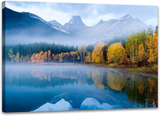 SKASNFAI Lake Canvas Wall Art National Park Forest Mountains Painting Artwork Nature Prints Poster Framed for Living Room Bedroom (20x30 inch)