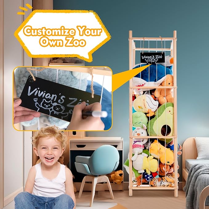 Large Stuffed Animal Storage, Wooden Stuffed Animal Storage Zoo, Toy Holder, Space Saving Toy Zoo for Kidroom, Playroom, Kid’s Gift, Nature