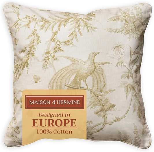 Maison d' Hermine Decorative Pillow Covers 18 x 18 Inch Square 100% Cotton Throw Pillow Covers with Invisible Zipper Cushion Case for Living Room Couch, Chair, Sofas, Bedroom, Home (Paradise - Sage)