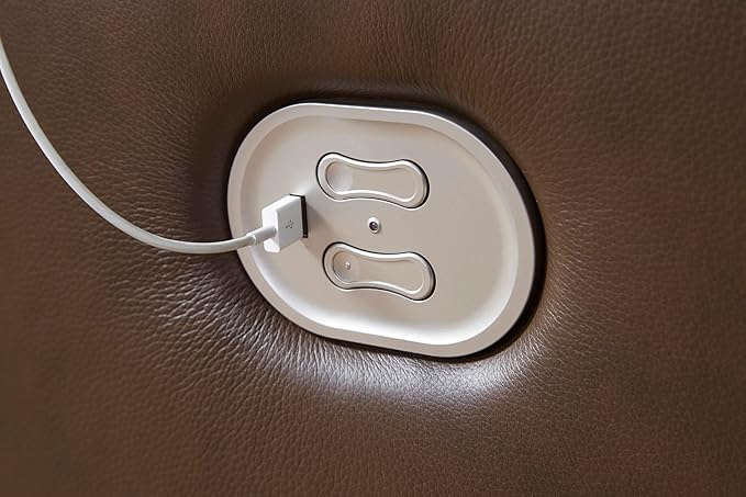 Signature Design by Ashley VonRyan Modern Leather Match Power Reclining Loveseat with USB Ports, Dark Brown