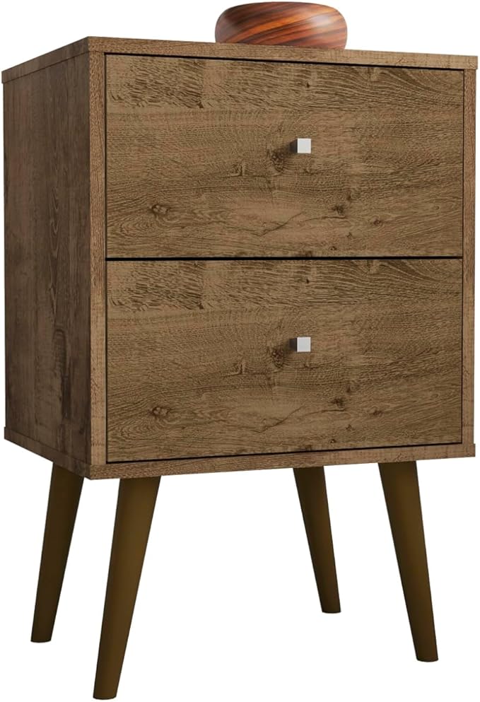 Manhattan Comfort Liberty Mid Century Modern Nightstand with Drawers, Bedside Table for Bedroom and Living Room, Night Stand Accent Decor, Easy Assembly, Brown