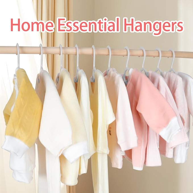 ManGotree Baby Hangers for Nursery Closet, 11''-14.5'' Adjustable Non-Slip Kids Hangers, Space Saving Stackable Plastic Hanger for Baby Toddler Children Kids Teen (10 Pack, Grey)
