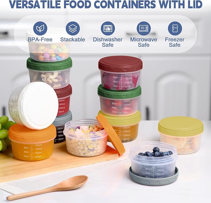 12pcs 10 oz Small Plastic Containers with Lids, Salad Dressing Container Reusable Small Food Storage Containers for Meal Prep, Leakproof, Microwave Dishwasher Freezer Safe, BPA-Free