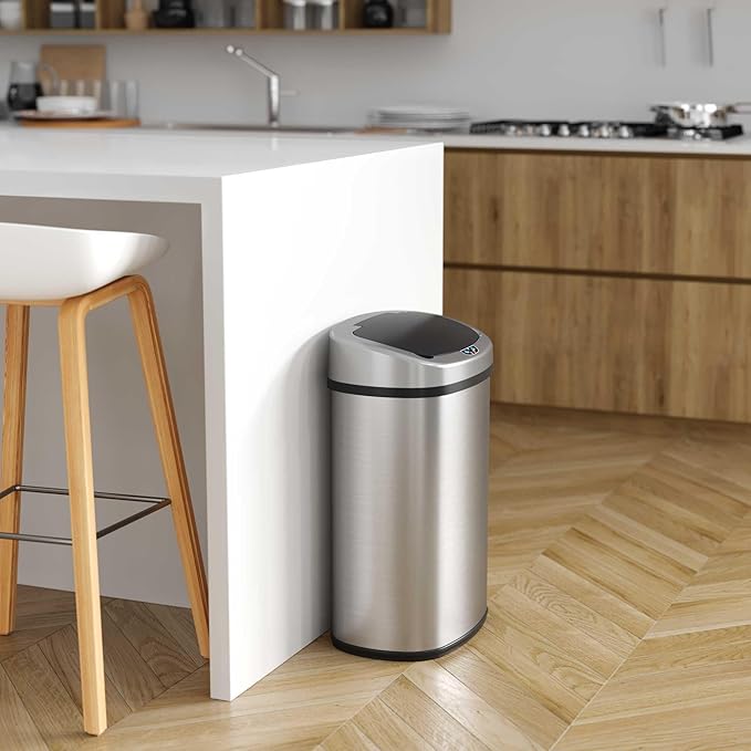 iTouchless 13-Gallon Touchless Kitchen Trash Can – Stainless Steel with Odor Control, Fingerprint-Proof Finish, Motion Sensor Lid & AC Adapter