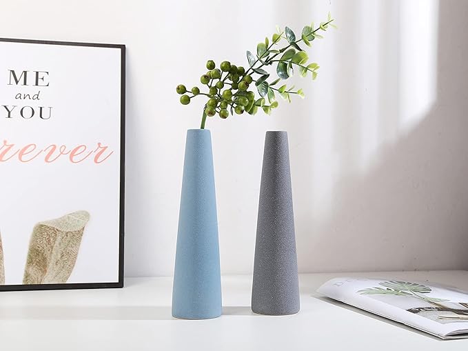 Ceramic Vase, Modern Home Decor Ceramic Vase, Frosted Porcelain Vase, Grey Minimalist Vase,Living Room Decoration，Ideal Shelf, Best Decoration. (Grey)