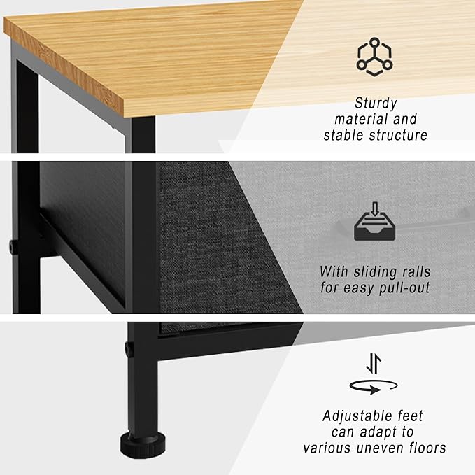 Side Table with Fabric Drawers,2-Tier Nightstand,End Table with Open Shelf for Bedroom, Living Room, Kitchen, Entryway, Natural
