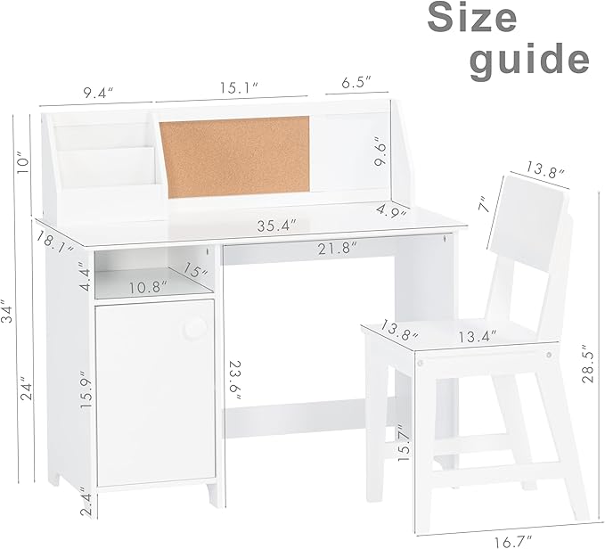 UTEX Kids Study Desk with Chair, Wooden Children School Study Table with Hutch and Chair for 3-8 Years Old, Student's Study Computer Workstation & Writing Table for Home School Use