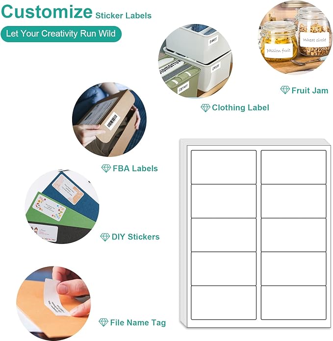MFLABEL 2x4 Labels, 10-UP Shipping Address Labels, 2500 Labels,250 Sheets Labels for Printer, Internet Mailing Shipping Labels, Label Stickers, 2" x 4" FBA Labels for Laser/Inkjet Printer