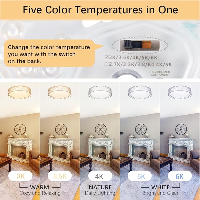 Flush Mount Ceiling Light Fixture, 12 inch 15W 1100 Lumens LED Ceiling Lights, Dimmable 3000K Warm White Light Fixtures Ceiling Mount for Bedroom, Kitchen, Hallway, Stairways
