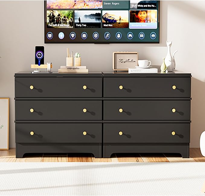 3 Drawer Nightstand with Charging Station,28" Farmhouse Night Stand & Modern Bedside Table, Wood End Table Storage Cabinet for Hallway, Entryway,Black Set of 2