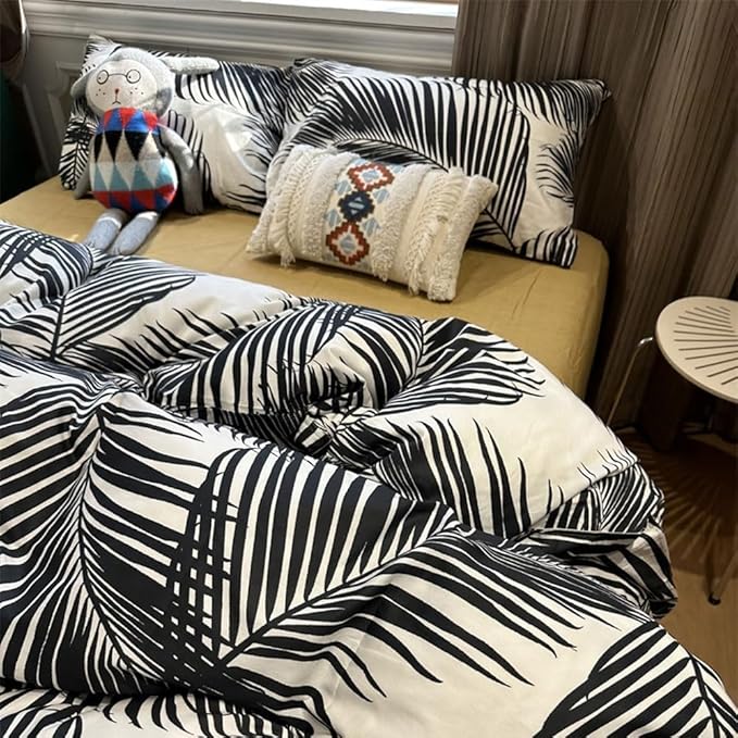 Black Palm Leaf Comforter Set Full Size Ultra Soft Down Alternative 3-Piece Palm Leaf Twin Size Bedding Set Soft and Breathable Comfortable