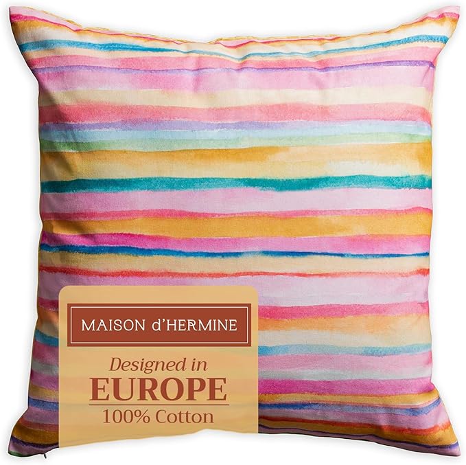 Maison d' Hermine Decorative Pillow Covers 20x20 Inch Square 100% Cotton Throw Pillow Covers with Invisible Zipper for Living Room Couch, Chair, Sofas, Bedroom, Home (Hesperides - Bayadere)
