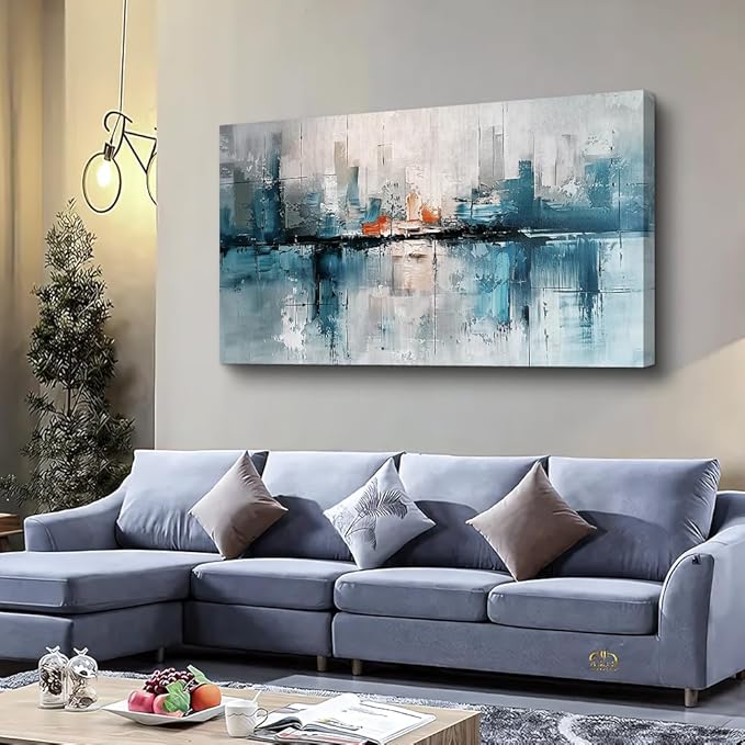 FUHAIHUA Framed Wall Art For Living Room Large Wall Decor For Office Bedroom Wall Decoration Abstract Painting Blue Pictures Canvas Prints Artwork Home Decor Ready To Hang 20x40 In