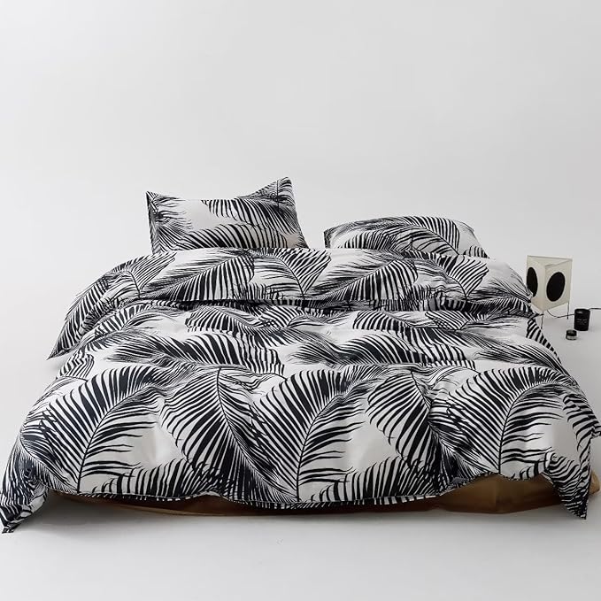 Black Palm Leaf Comforter Set Full Size Ultra Soft Down Alternative 3-Piece Palm Leaf Twin Size Bedding Set Soft and Breathable Comfortable