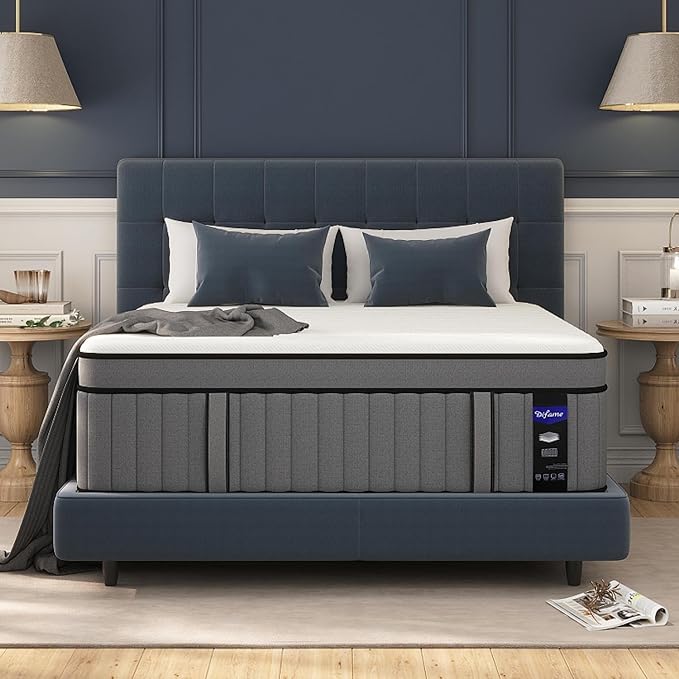 DIFAME Queen Size Mattress,18 inch Queen Mattress in a Box,Hybrid Mattresses with Gel Memory Foam & Pocket Springs, Pressure Relief, Cooling, Enhanced Edge Support,Firm