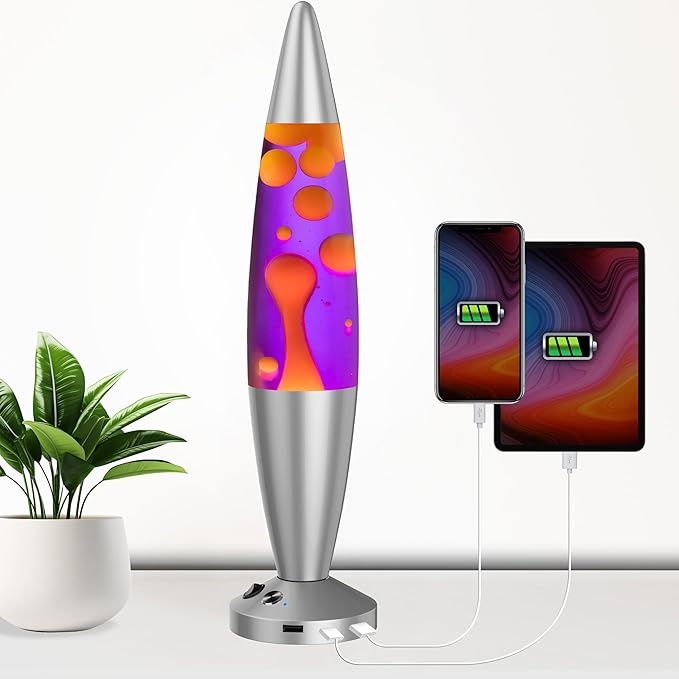 JAMBO Upgraded Motion Lamp – 16" Purple Liquid, Yellow Wax – USB Ports, Timer – Night Light for Adults, Teens, Kids – Bedroom, Living Room, Office Décor Lamp