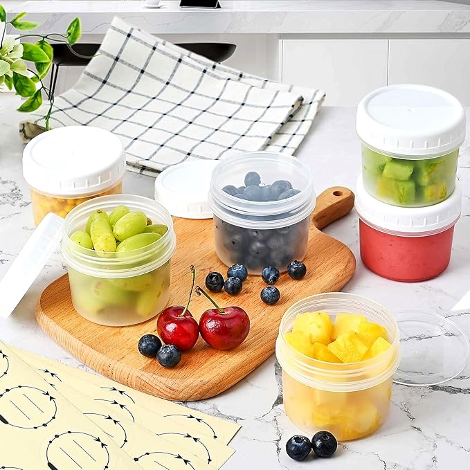 TUZAZO 5 Oz Food Storage Containers with Screw Lids, 12-Count BPA Free Small Snack Plastic Freezer Container for Sauce, Jam and Puree, Reusable Plastic Ice Cream Containers