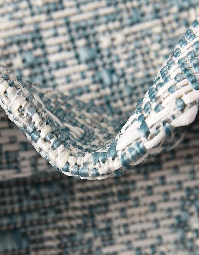 Unique Loom Outdoor Traditional Collection Area Rug - Valeria (2' x 7' 10" Runner, Aqua/ Ivory)