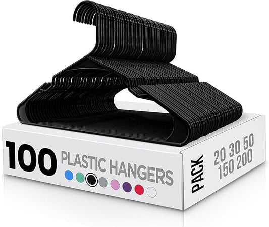 Utopia Home Plastic Hangers 100 Pack - Perfect Space Saving Clothes Hanger - Durable and Strong - Perfect Closet Organizers with Shoulder Grooves (Black)