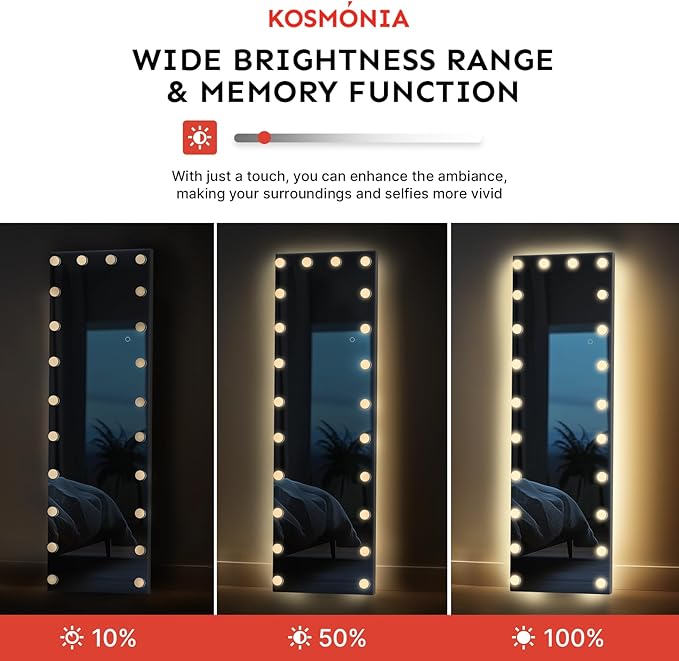 82x36 Hollywood Full Length Mirror with Light, 28 Dimmable Bulbs & 3 Color Smart Touch Control, Distortion Free, Tempered Glass & Shatter Proof Film, Safe Full Body Mirrors with Stand