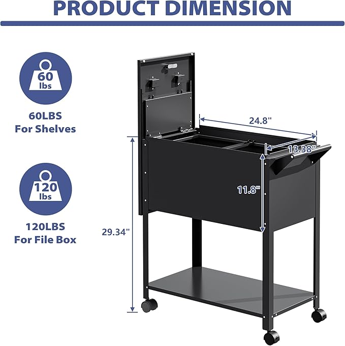 Metal Mobile File Cabinet, Rolling File Cart File Box with Sliding Cover and Wheels, Rolling Filing Cabinet Locking Tool Storage Cabinets for Home Classroom Office