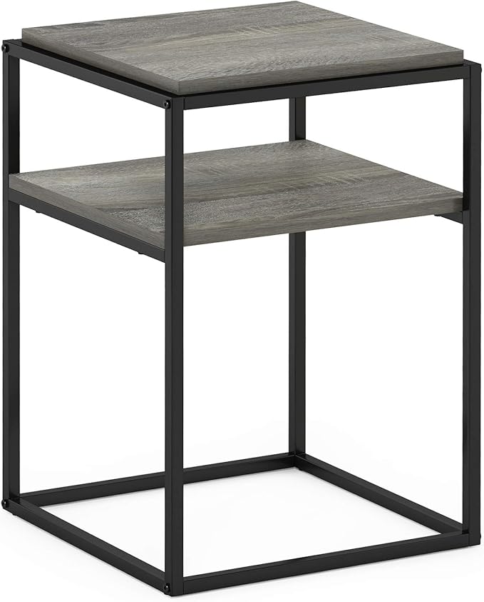 Furinno Simplistic End Side Night Stand/Bedside Table with Stainless Steel Tubes, Stackable Metal Frame, French Oak Grey