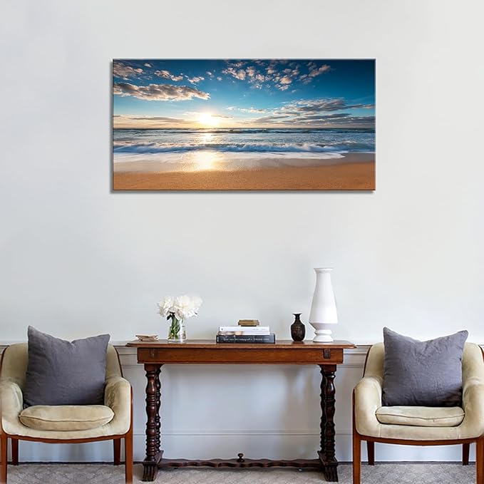 YYYYHPP YP1962 Beach Sunrise Over The Tropical Sea Pictures Print on Canvas Wall Art for Home Decor, Stretched and Framed, Easy to Hang