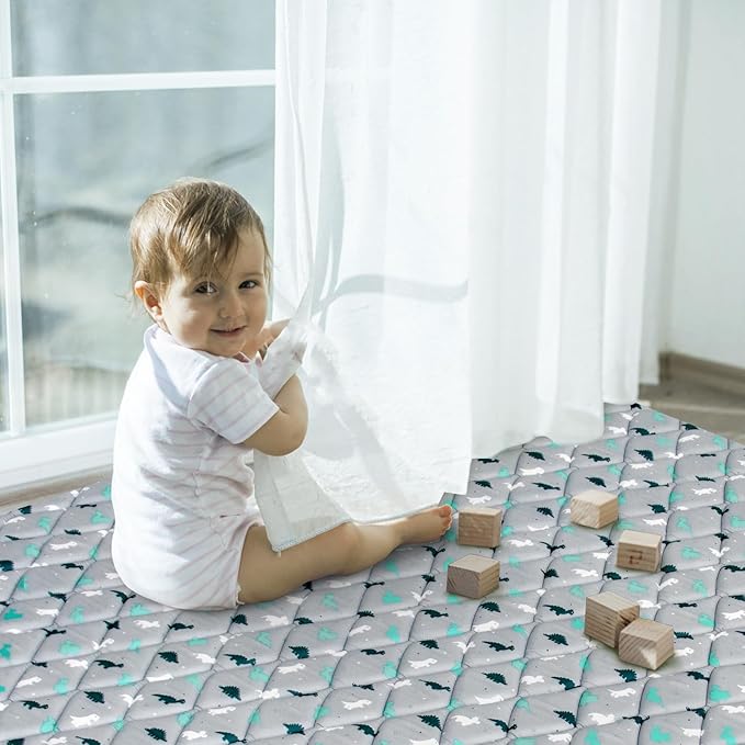 Premium Foam Baby Play Mat 50" X 50", Play Mat for Babies and Toddlers, Baby Floor Play Mat Non Slip Cushioned, Kids Play Mat for Playpen, Thick One-Piece Crawling Mat, Easy Clean, Grey Dinosaur
