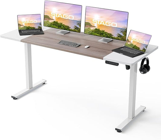 SIAGO Electric Standing Desk Adjustable - 55 x 24 Inch Sit Stand up Desk with Cable Management - 3 Memory Preset Adjustable Height Table